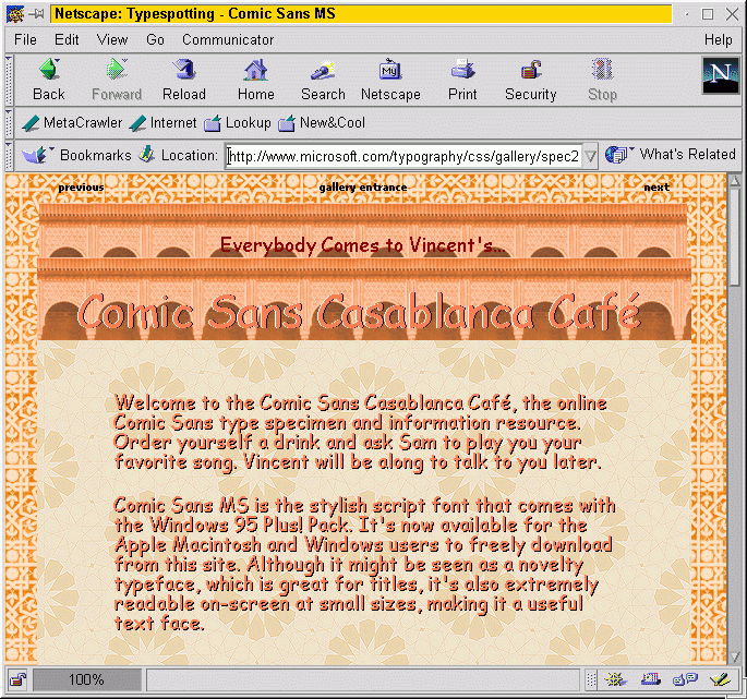 Navigator screenshot with Comic Sans MS